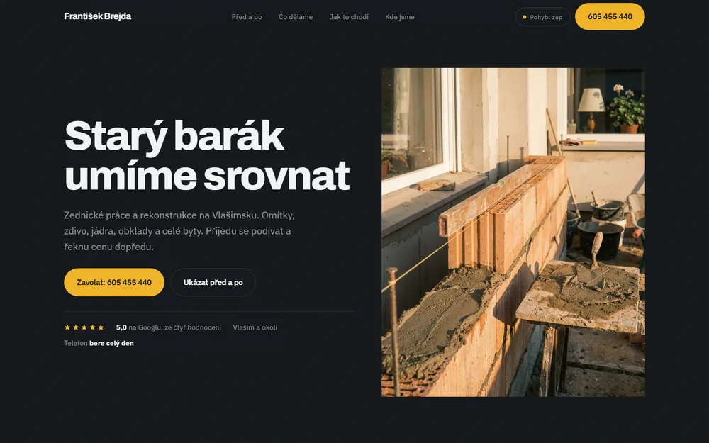 Web pro zednické práce Františka Brejdy