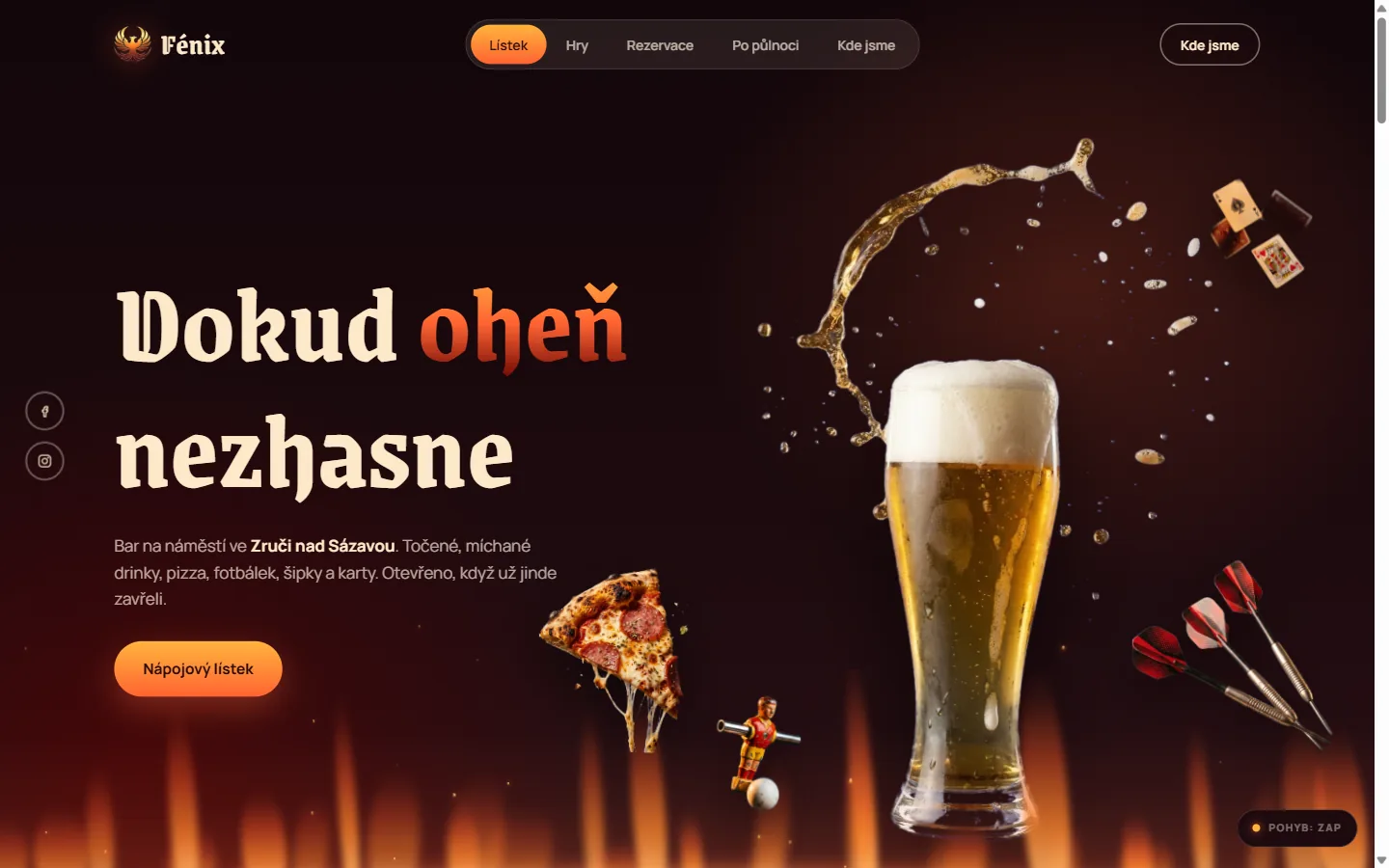 Web pro Fénix Bar ve Zruči nad Sázavou